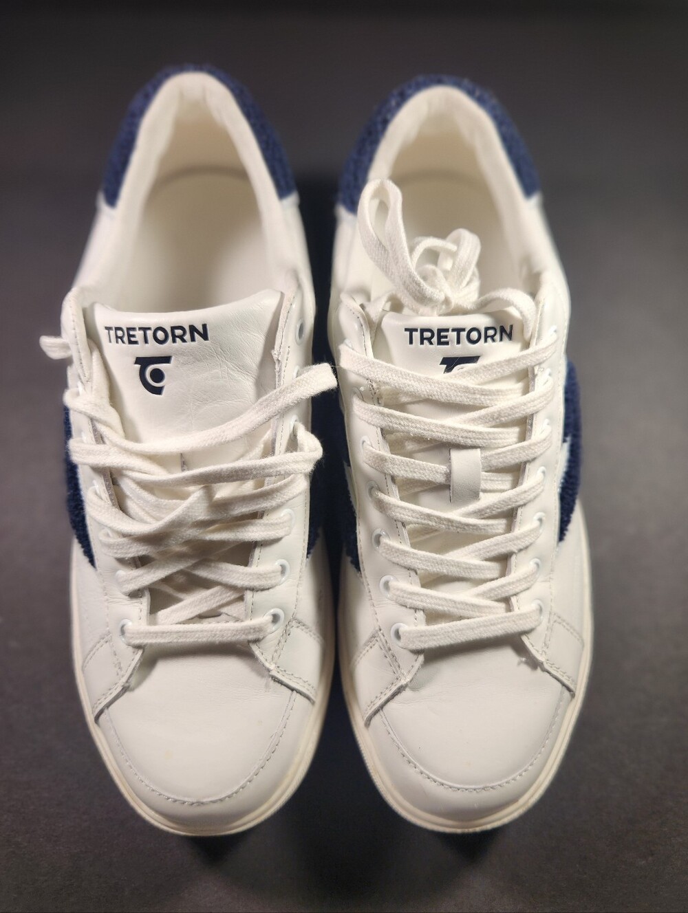 Men's Tretorn Hopper White Leather Sneakers with Navy Accents